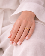 Sculptural Curved Ring, Angular Pointed Edge, Gold Plated