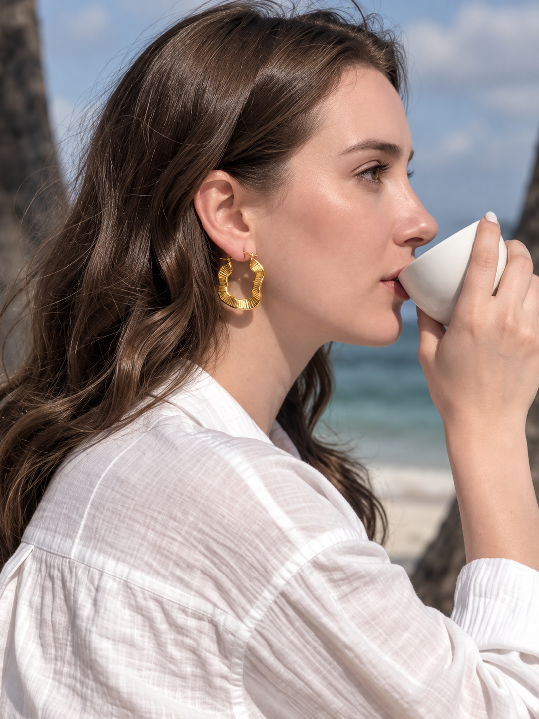 18K Gold Plated Textured Square Hoop Earrings