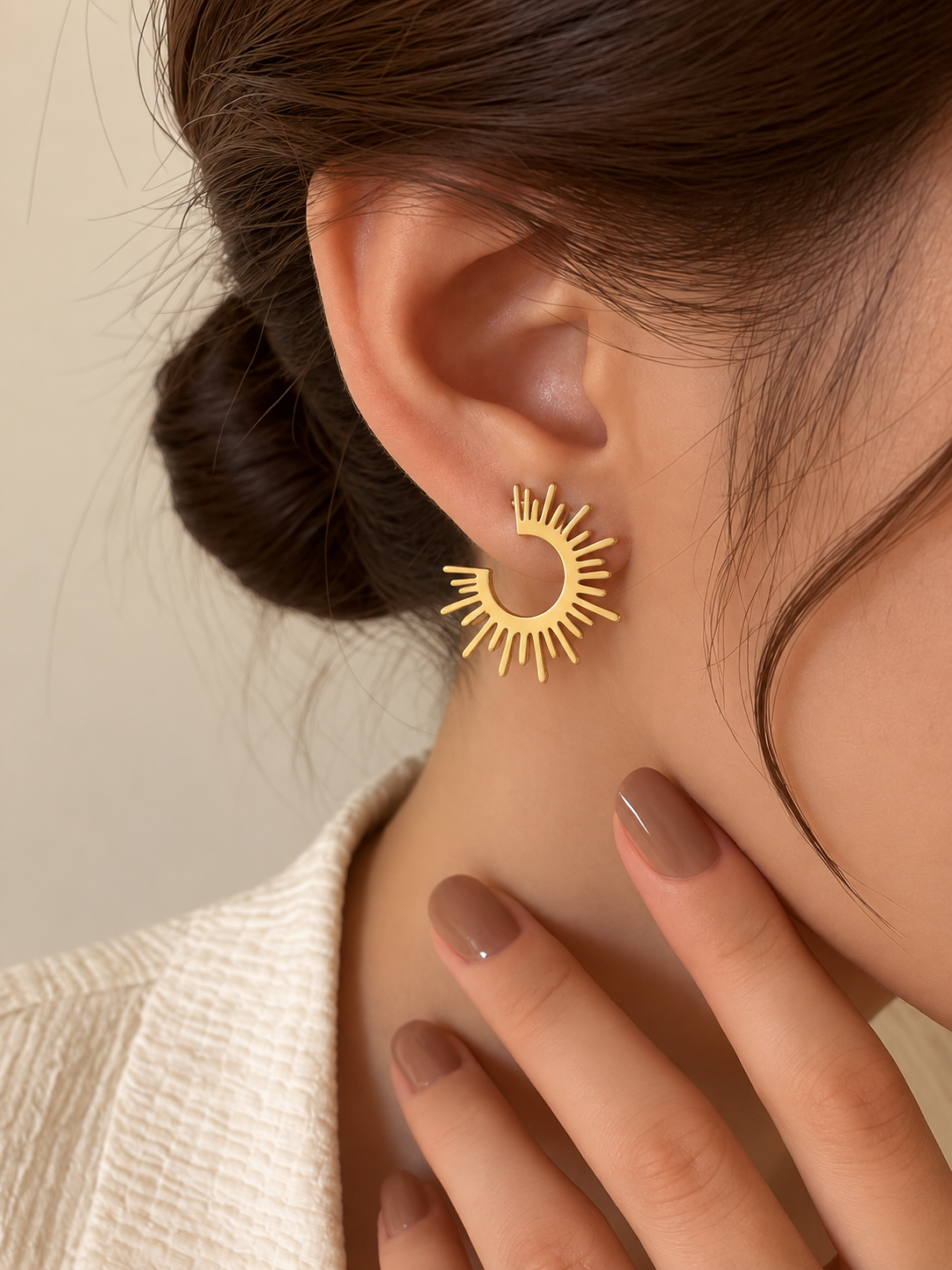 Modern Minimalist Gold Plated C-Shape Hoop Earrings