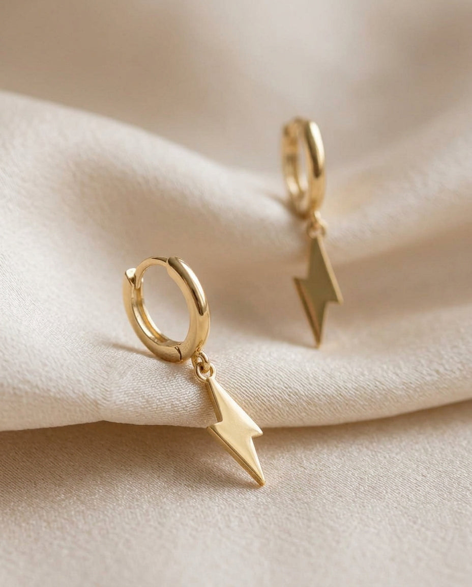 Lightning Bolt Round Dangle Earrings – Gold Plated, Statement Charm