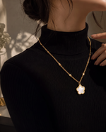 Flower & Shell Pendant Necklace, Gold Plated, Nature-Inspired