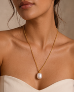 White Pearl Pendant Necklace - Gold Plated, 40.5cm