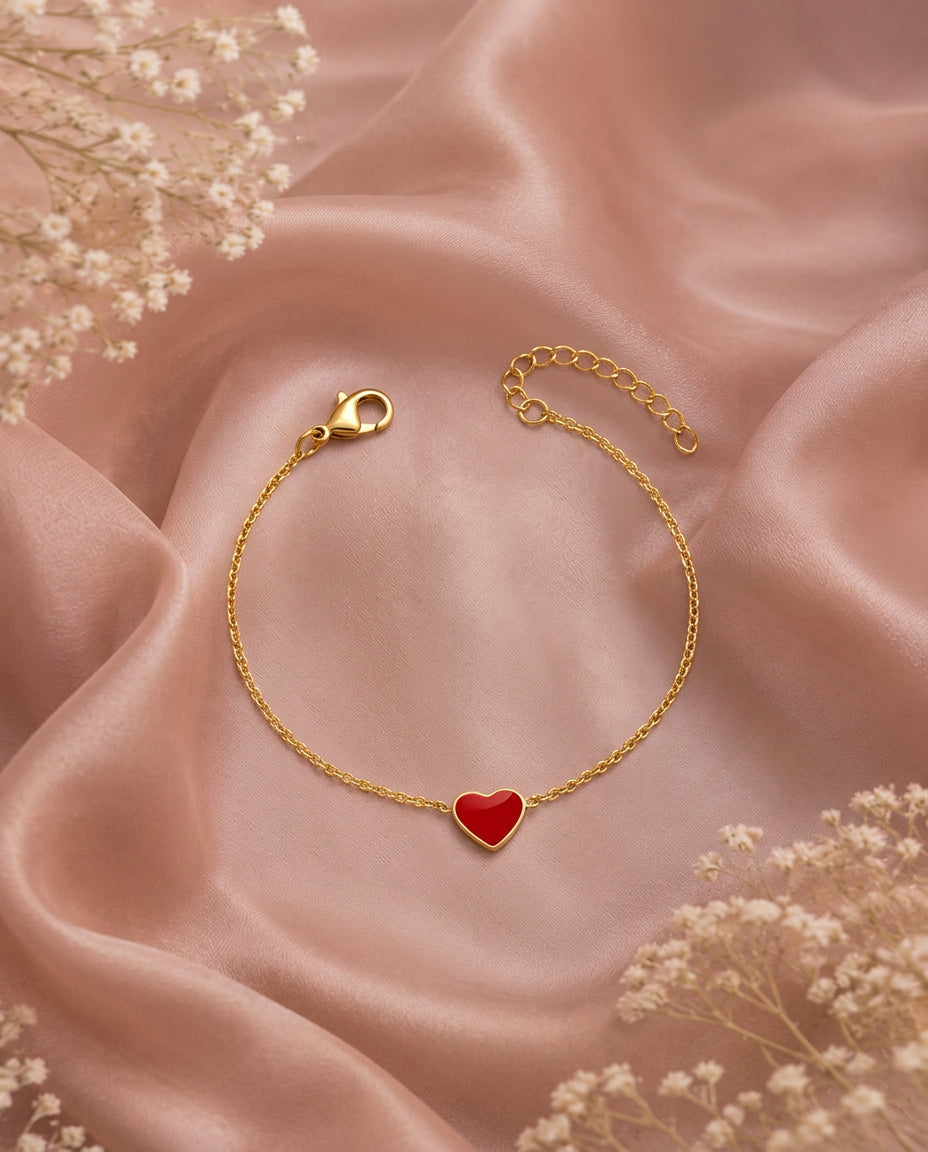 Red Heart Charm Gold Color Pulseras Bracelet