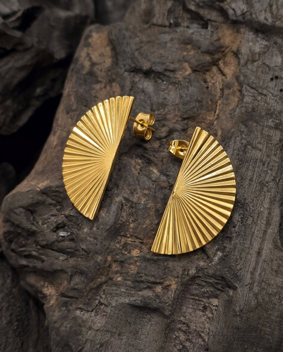 Fan Shape Gold Plated Stud Earrings