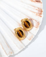 Oval Tiger's Eye Stud Earrings – 18k Gold Plated