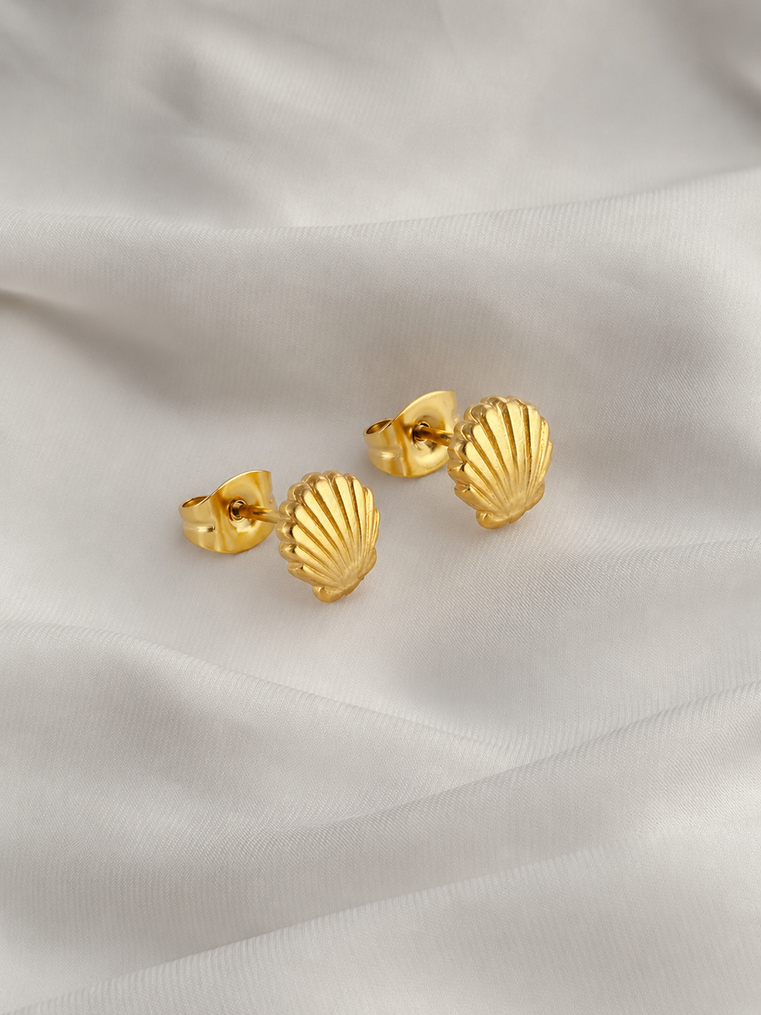 Gold Plated Shell Cut Stud Earrings