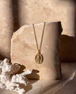 Virgin Mary & Cross Necklace, Gold Plated, Religious Jewelry