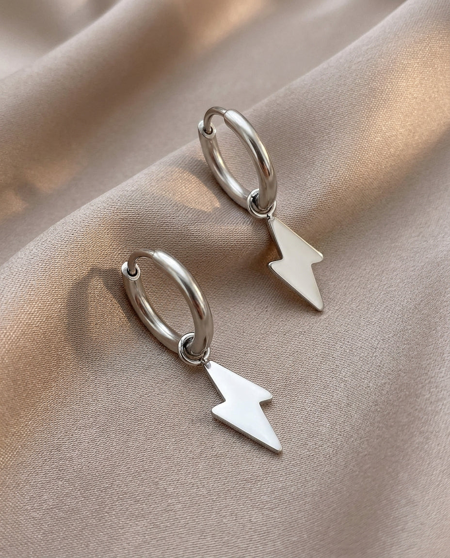 Lightning Bolt Round Dangle Earrings – Gold Plated, Statement Charm
