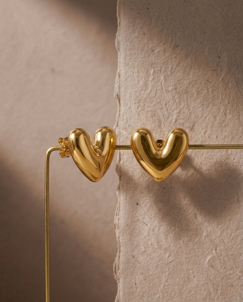 Chunky Gold Plated Heart Earrings - 25 x 22 mm
