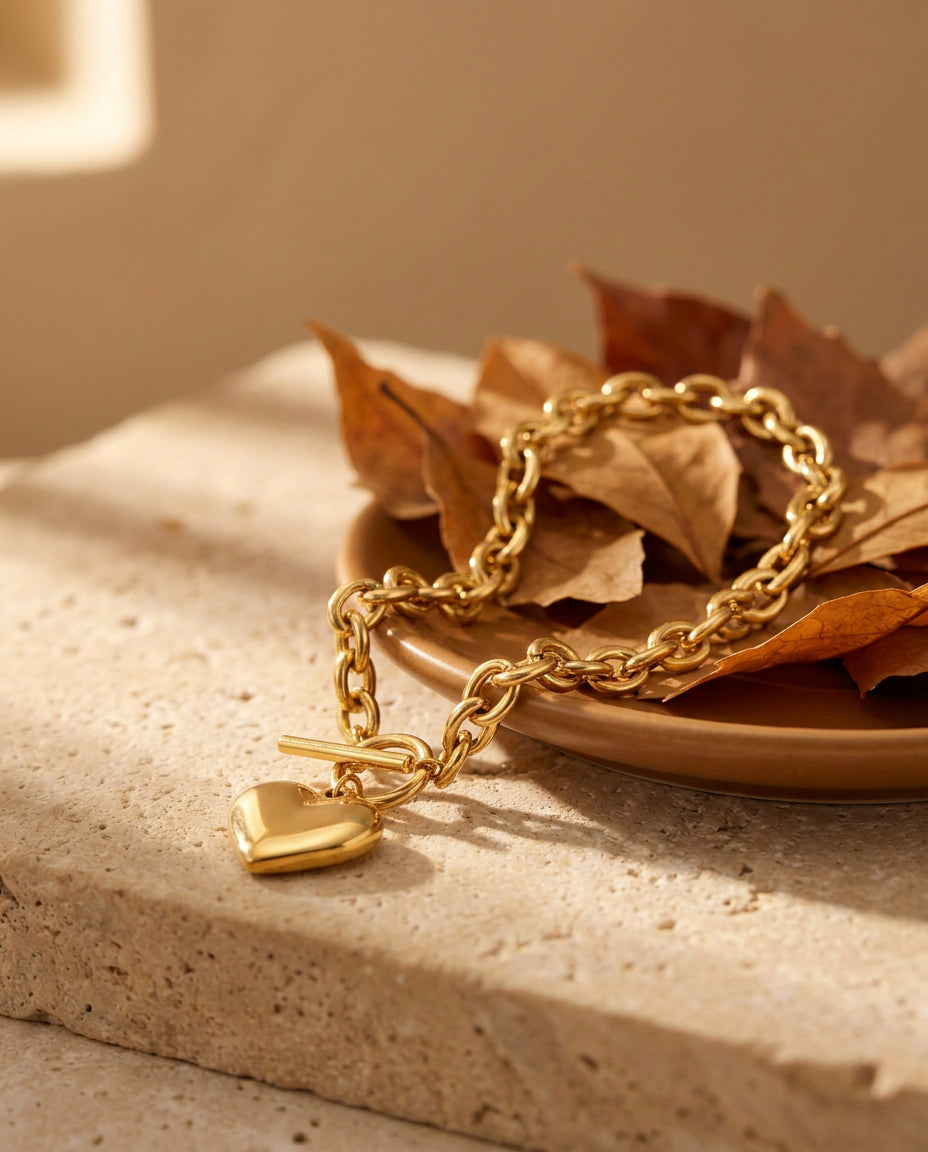 Chunky Gold Heart Chain Bracelet, Oversized Links