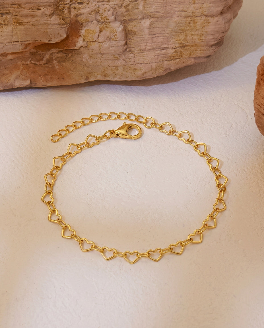 Gold Heart-Shaped Bangle Bracelet – Adjustable 18k Gold Plated