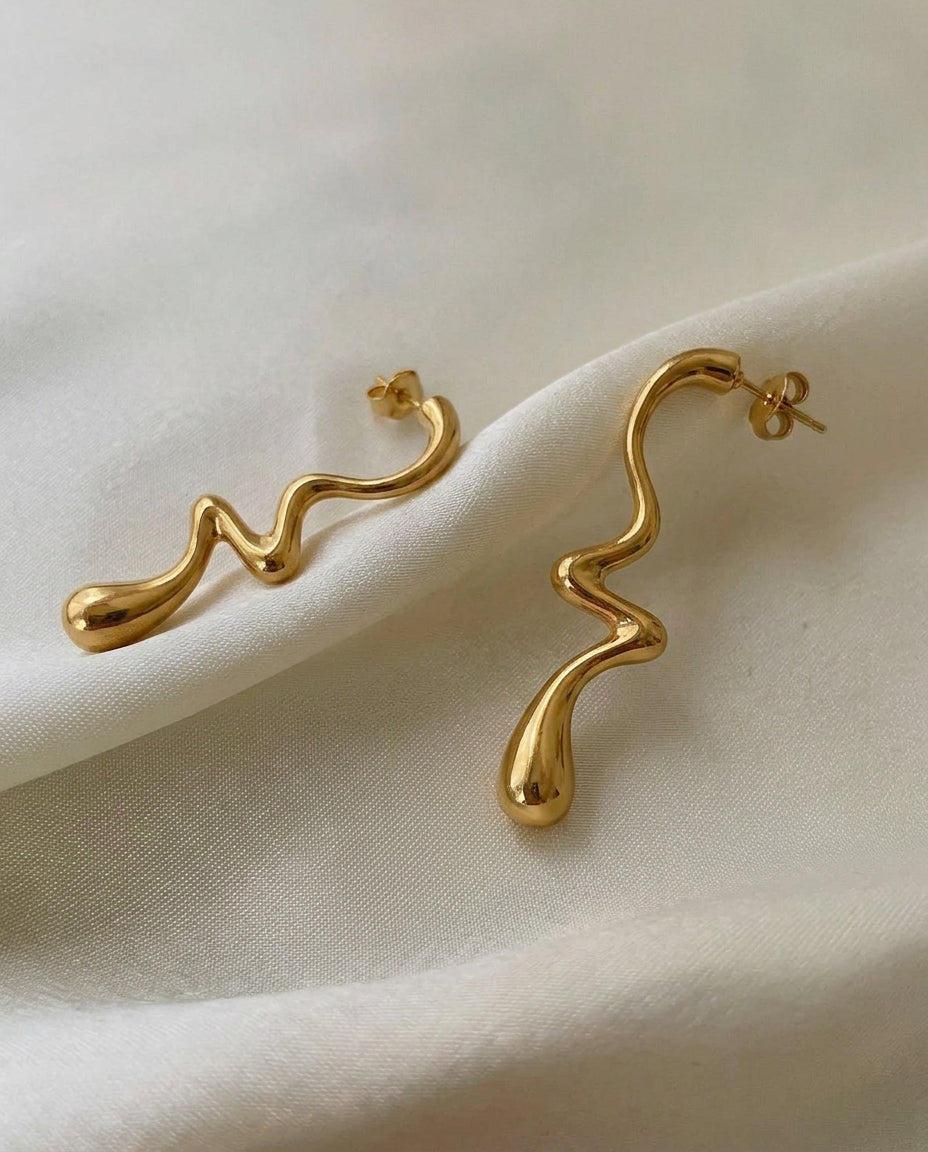 Twisted Geometric Line Earrings - Minimalist Gold Statement, 18k Gold Plated