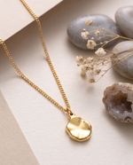 Round Domed Pendant Necklace - Gold Plated, Raised Texture
