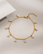 Dainty Gold Round Crystal Charm Chain Bracelet