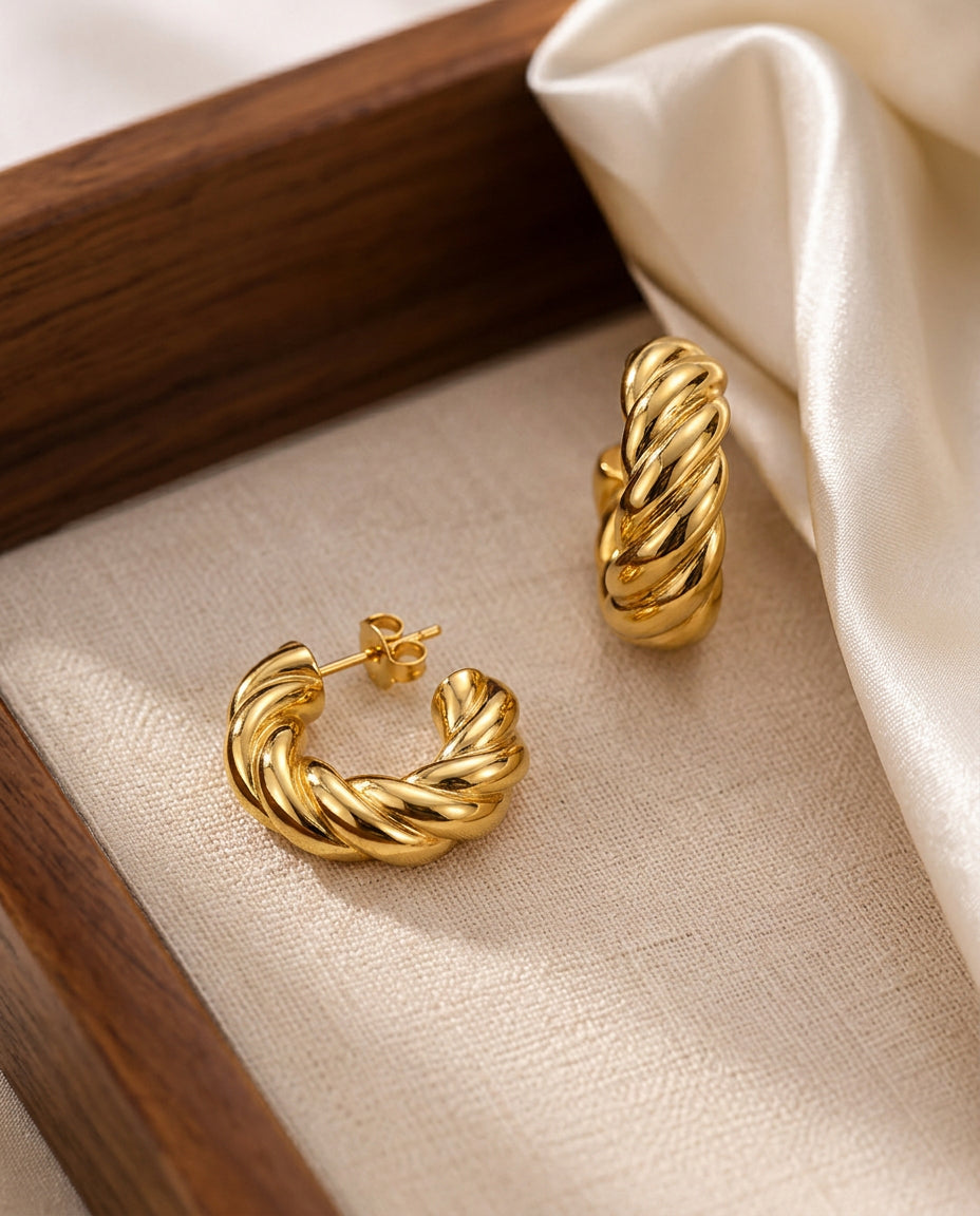 Gold Plated Half-Hoop Stud Earrings, Open Circle, 23mm