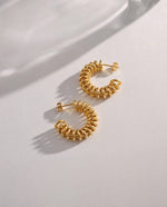 Gold Spring Hoop Earrings, Semi-Open Circle, 27mm