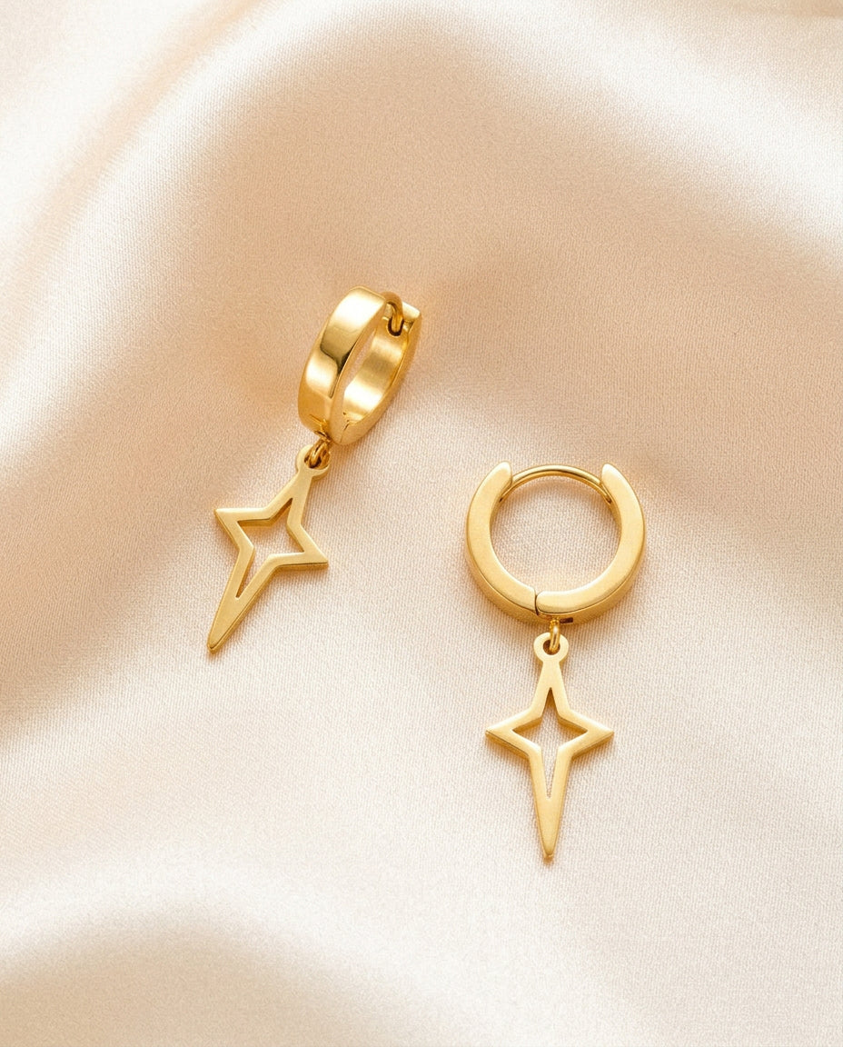 Geometric Star, Circle Cone Earrings, Modern Minimalist Gold Plated