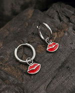 Red Lips Hooped Earrings - Gold Plated