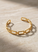 Chain-Link Hard Cuff Bracelet – Open Back, Hollow Design - 18k Gold Plated