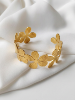 Triple Flower Open Cuff Bracelet – 18K Gold Plated, 32.8mm Wide