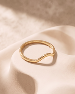 Sculptural Curved Ring, Angular Pointed Edge, Gold Plated