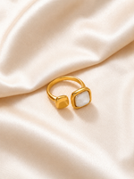 Square Pearl & Tiger's Eye Ring - 18K Gold Plated, Adjustable