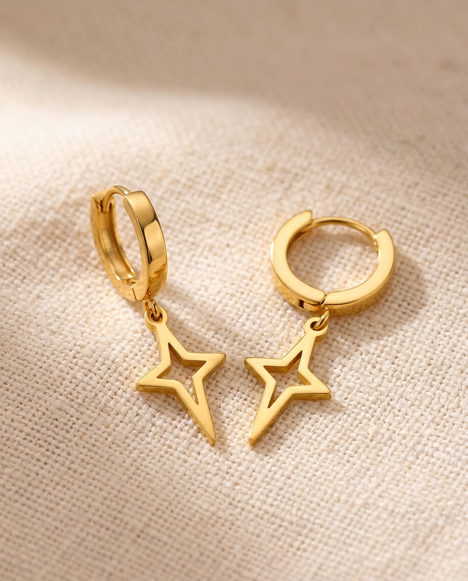 Geometric Star, Circle Cone Earrings, Modern Minimalist Gold Plated