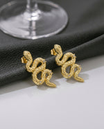 Snake Drop Earrings with White Crystal Accents - 18k Gold Plated