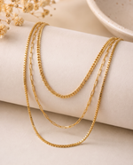 Three-Tier Layered Necklace – Mixed Chain Styles, Gold Plated