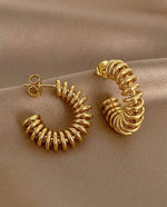 Gold Spring Hoop Earrings, Semi-Open Circle, 27mm