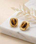 Oval Tiger's Eye Stud Earrings – 18k Gold Plated