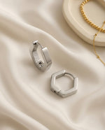 Gold Plated Hexagon C-Hoop Stud Earrings, Geometric