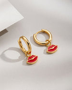 Red Lips Hooped Earrings - Gold Plated