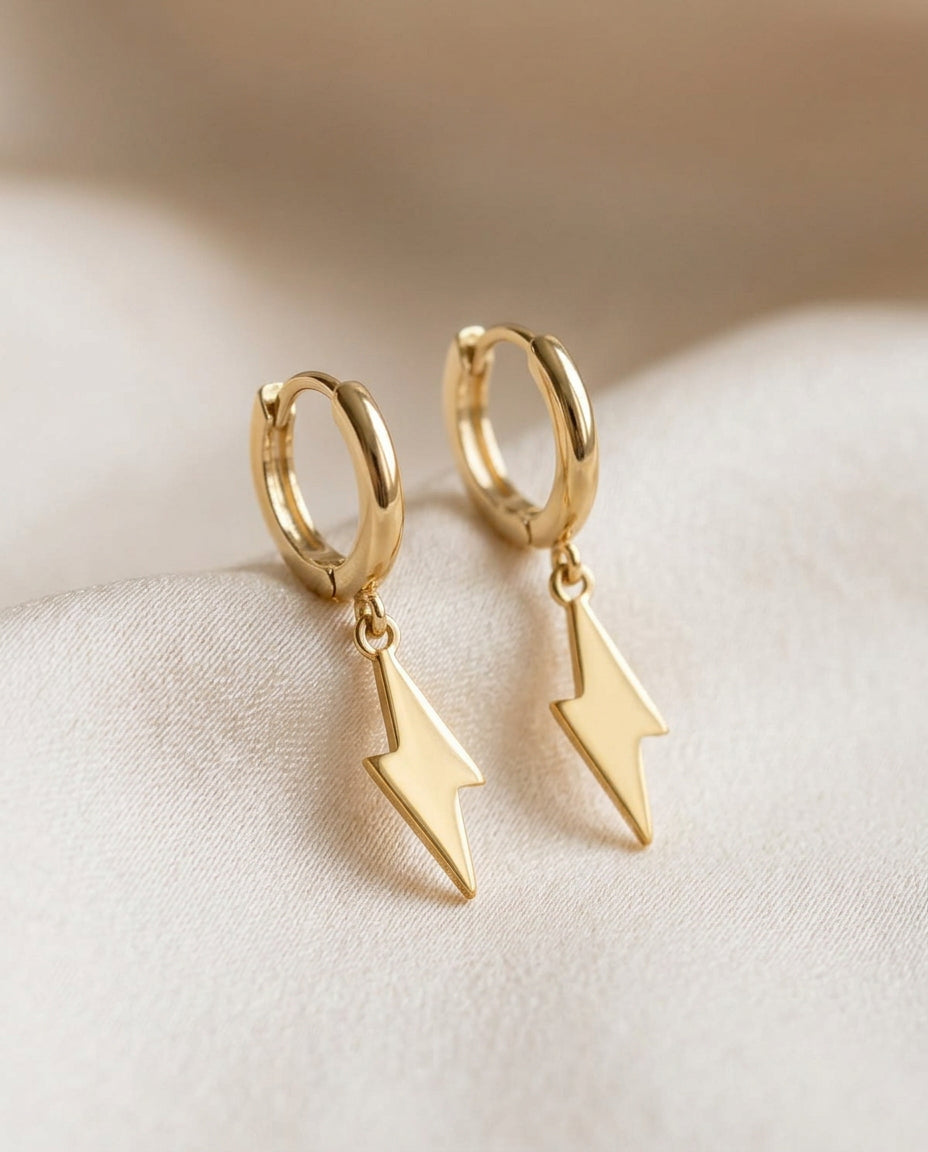 Lightning Bolt Round Dangle Earrings – Gold Plated, Statement Charm