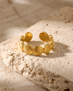 Gold Plated Shell Disc Ring - Coastal Signet Style