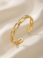 Chain-Link Hard Cuff Bracelet – Open Back, Hollow Design - 18k Gold Plated