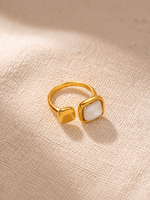 Square Pearl & Tiger's Eye Ring - 18K Gold Plated, Adjustable