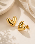 Chunky Gold Plated Heart Earrings - 25 x 22 mm