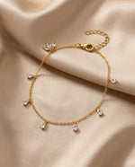 Dainty Gold Round Crystal Charm Chain Bracelet