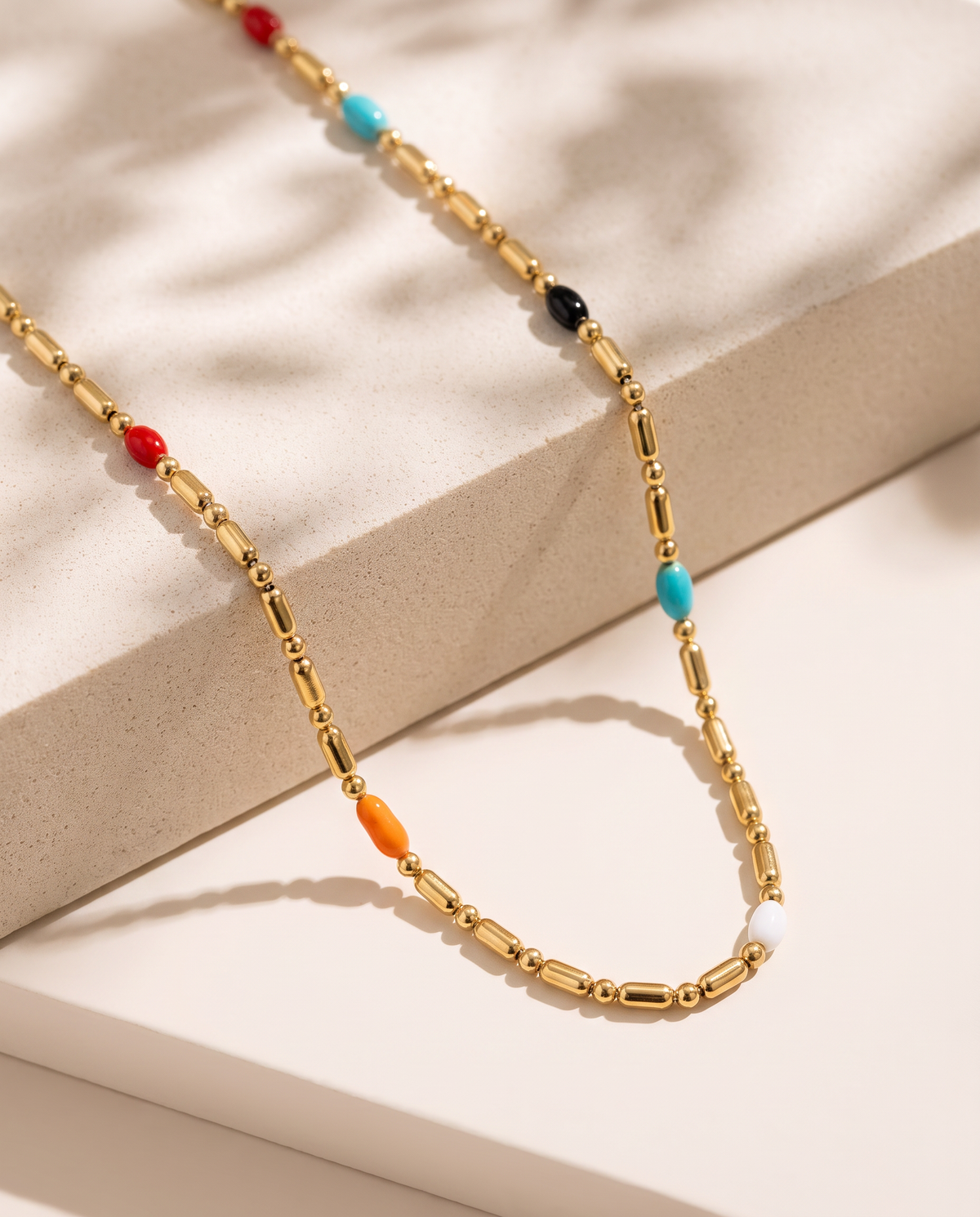 Mixed Color Dots Adhesive Necklace 40+5cm+6mm Round Plaque Gold Plated