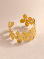 Triple Flower Open Cuff Bracelet – 18K Gold Plated, 32.8mm Wide
