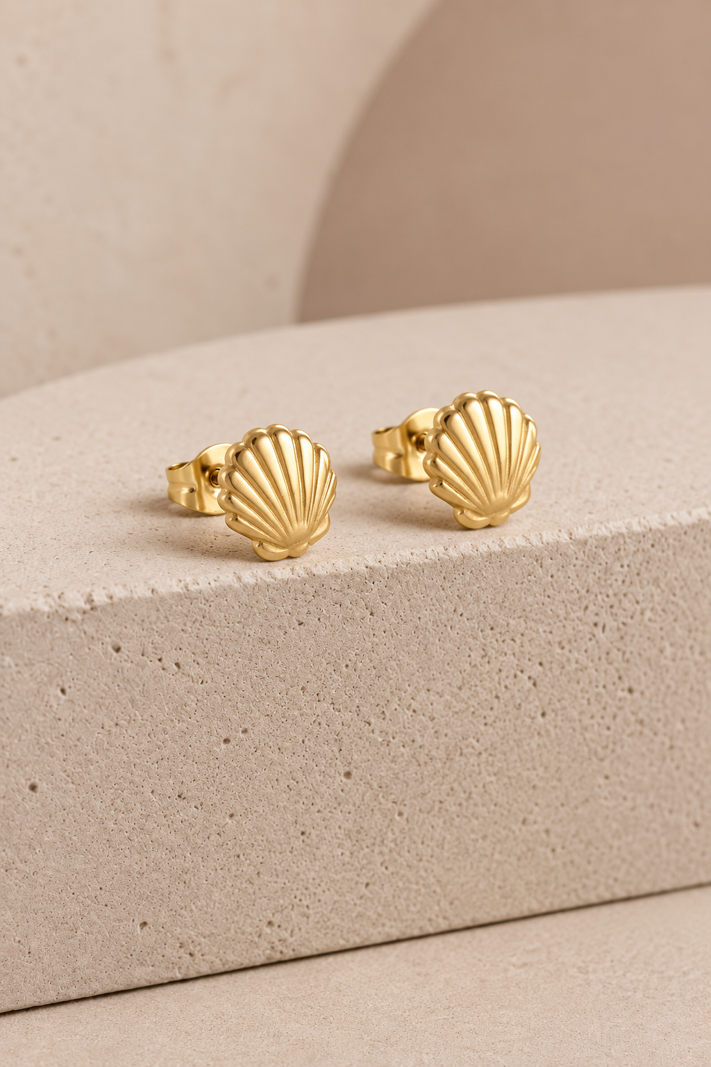 Gold Plated Shell Cut Stud Earrings