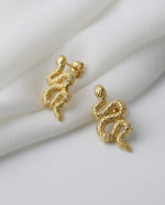 Snake Drop Earrings with White Crystal Accents - 18k Gold Plated