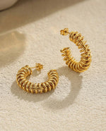 Gold Spring Hoop Earrings, Semi-Open Circle, 27mm