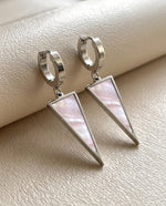Shell Charm Drop Hoop Earrings, Minimalist Design - Gold Plated