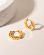 Gold Plated Hexagon C-Hoop Stud Earrings, Geometric