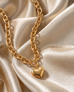 Chunky Gold Plated Heart Link Necklace, Bold Statement Chain
