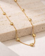 Gold Peach Heart Pendant Necklace – 8-Charm Design, 40.5cm