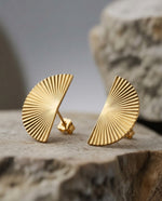 Fan Shape Gold Plated Stud Earrings