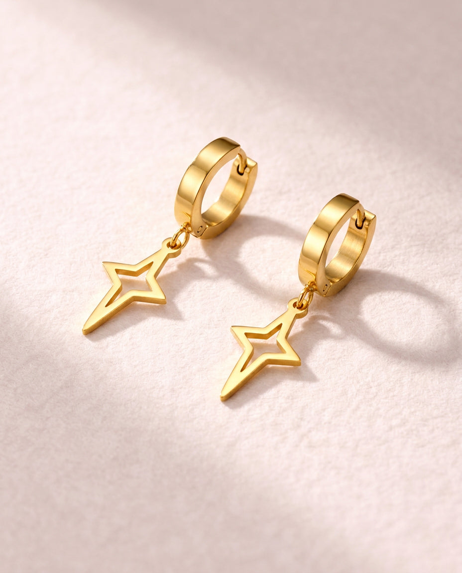 Geometric Star, Circle Cone Earrings, Modern Minimalist Gold Plated
